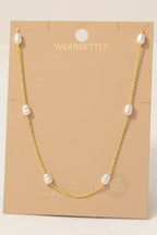 Gold Dipped Pearl Beads Station Chain Necklace