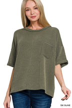 Rib Short Sleeve Front Pocket Top