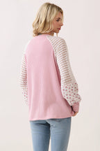 Crochet knit & floral contrast sleeve Pullover Top