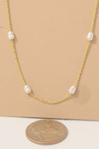 Gold Dipped Pearl Beads Station Chain Necklace