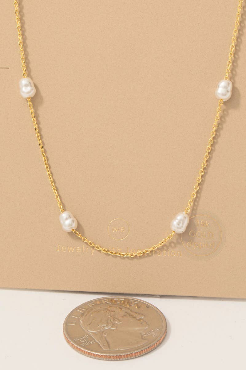 Gold Dipped Pearl Beads Station Chain Necklace