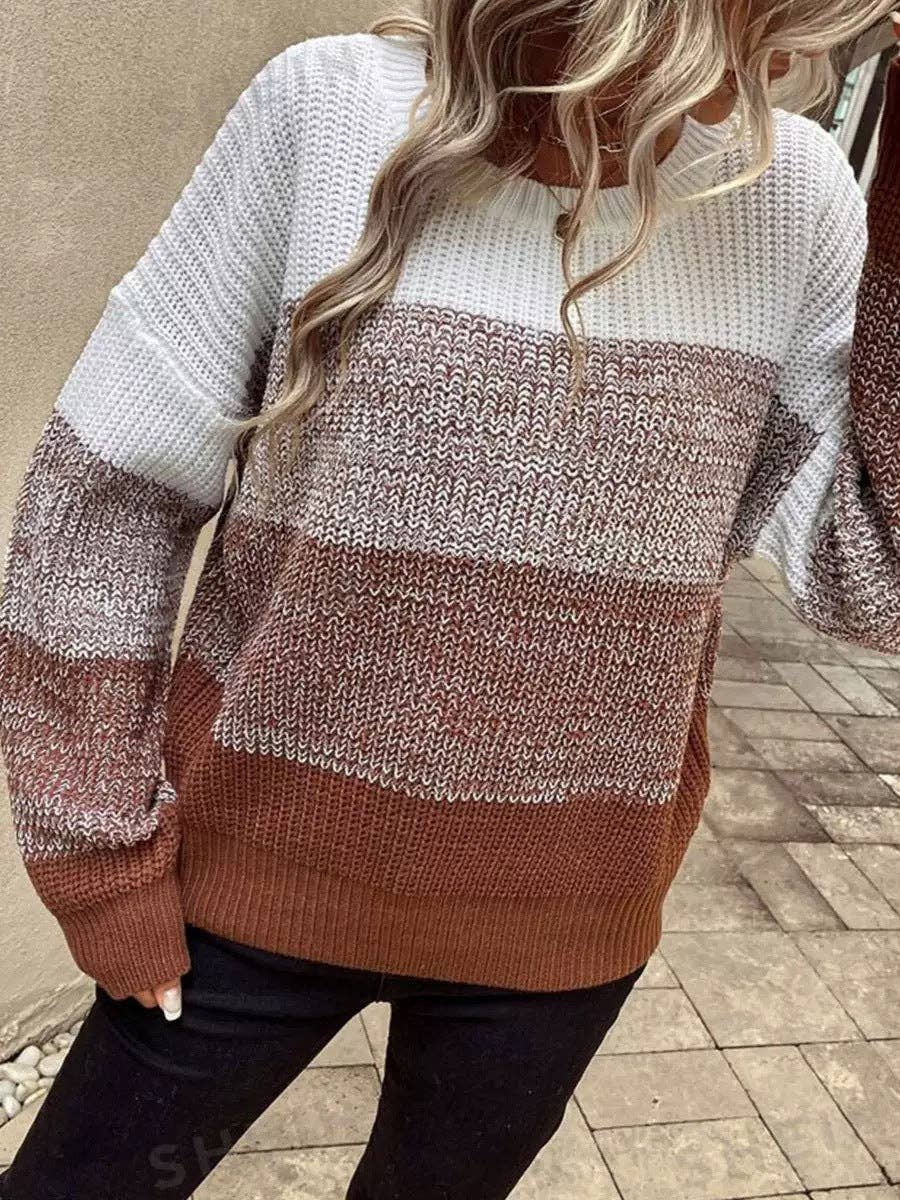Color Block Crew Neck Sweater