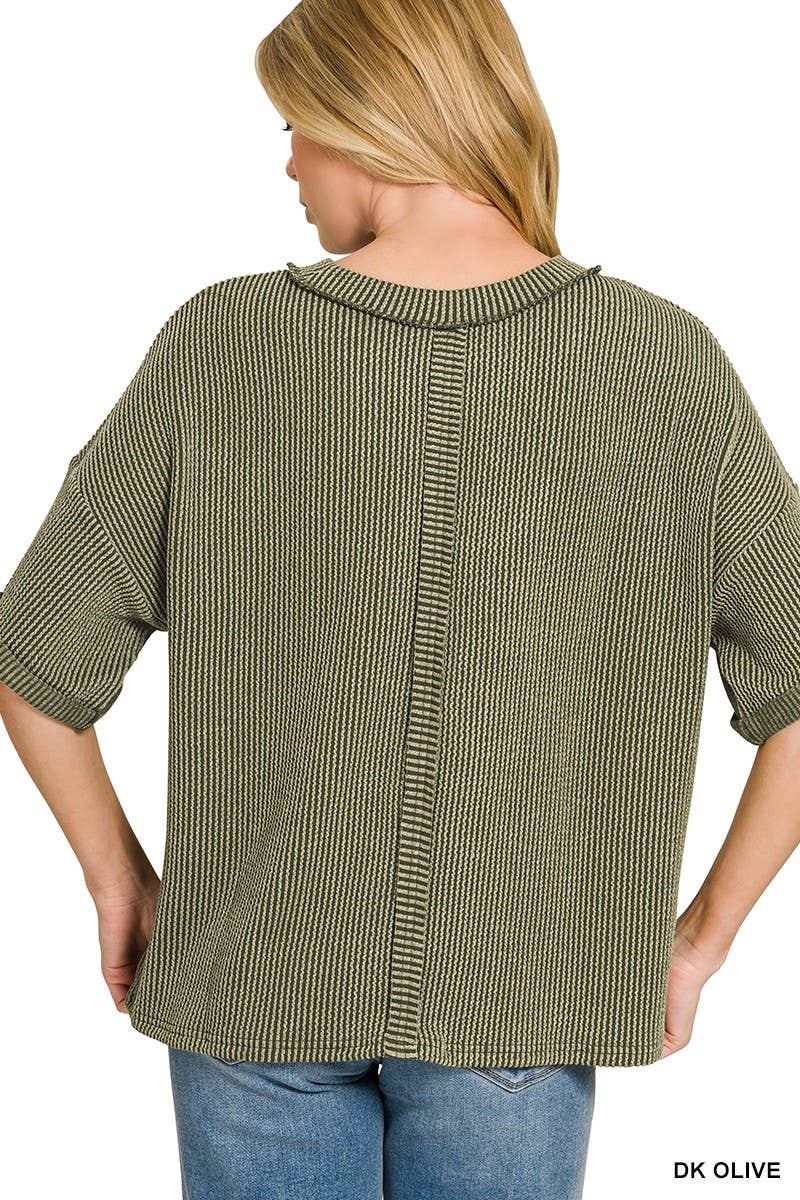 Rib Short Sleeve Front Pocket Top