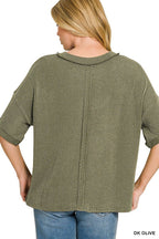 Rib Short Sleeve Front Pocket Top