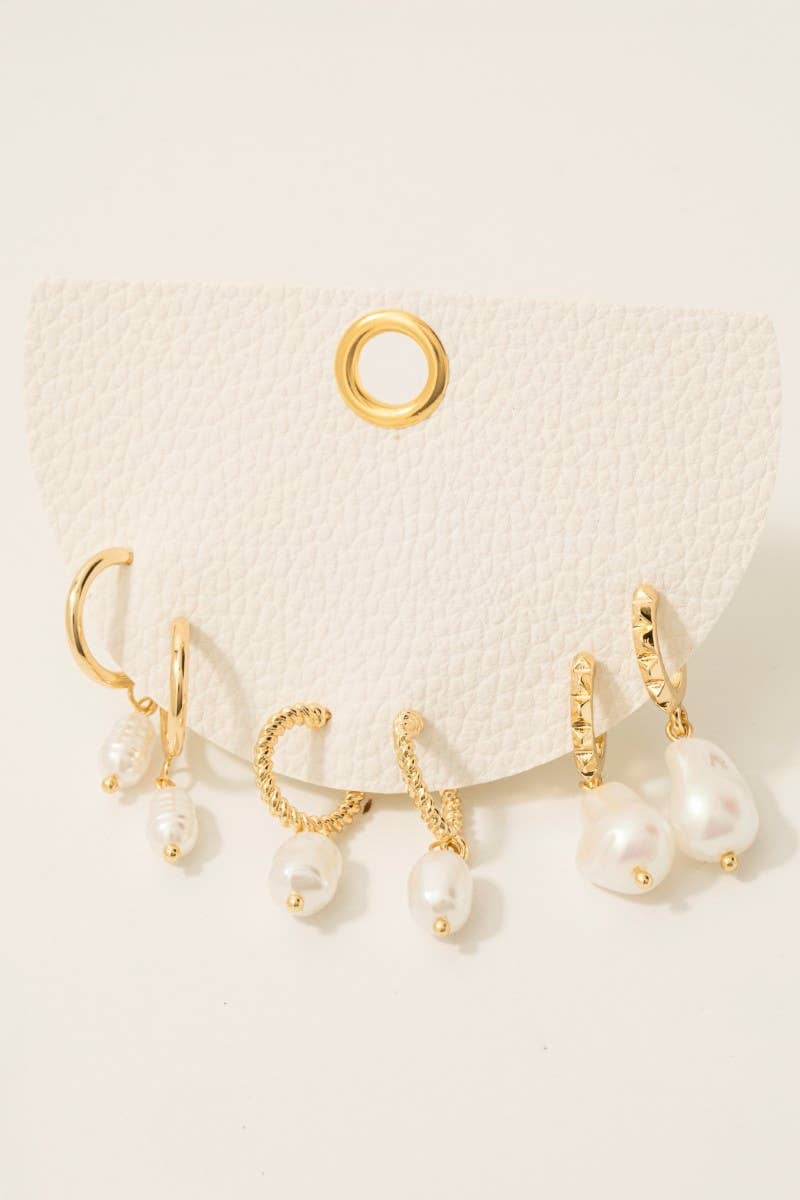 Pearl Charm Hoop Earrings Set