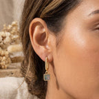 Mother Of Pearl Square Charm Oval Hoop Earrings