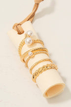 Mixed Size Pearl Studs Band Rings Set