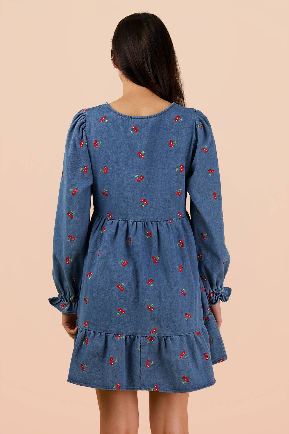 Soft Washed Denim Printed Casual Mini Dress