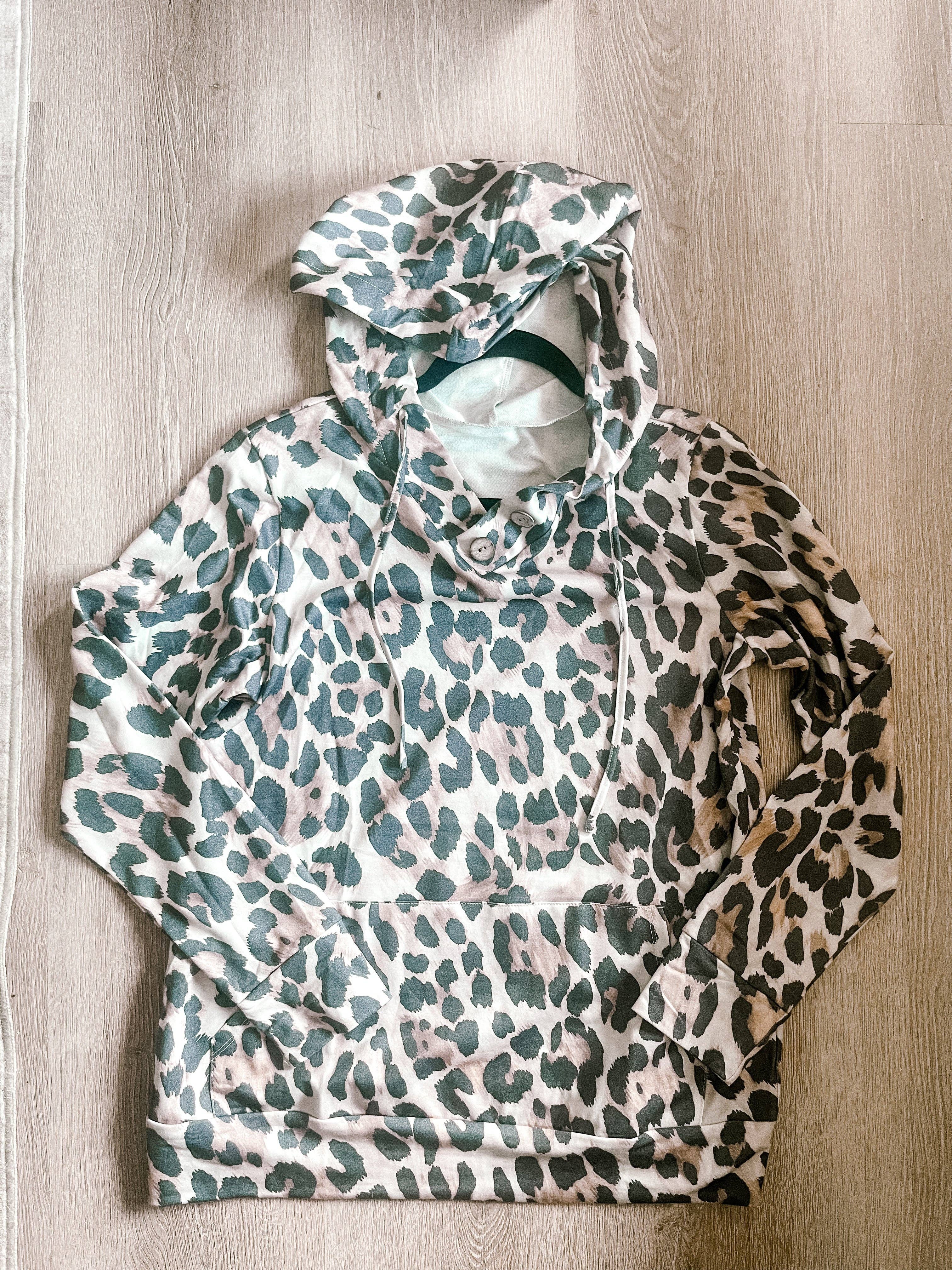 Brown leopard print hooded shirt