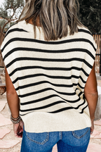 Stripe Side Slits Crewneck  Sweater Tee