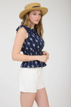 BOW LINE PATTERN TIE SHOULDER SLEEVELESS BLOUSE