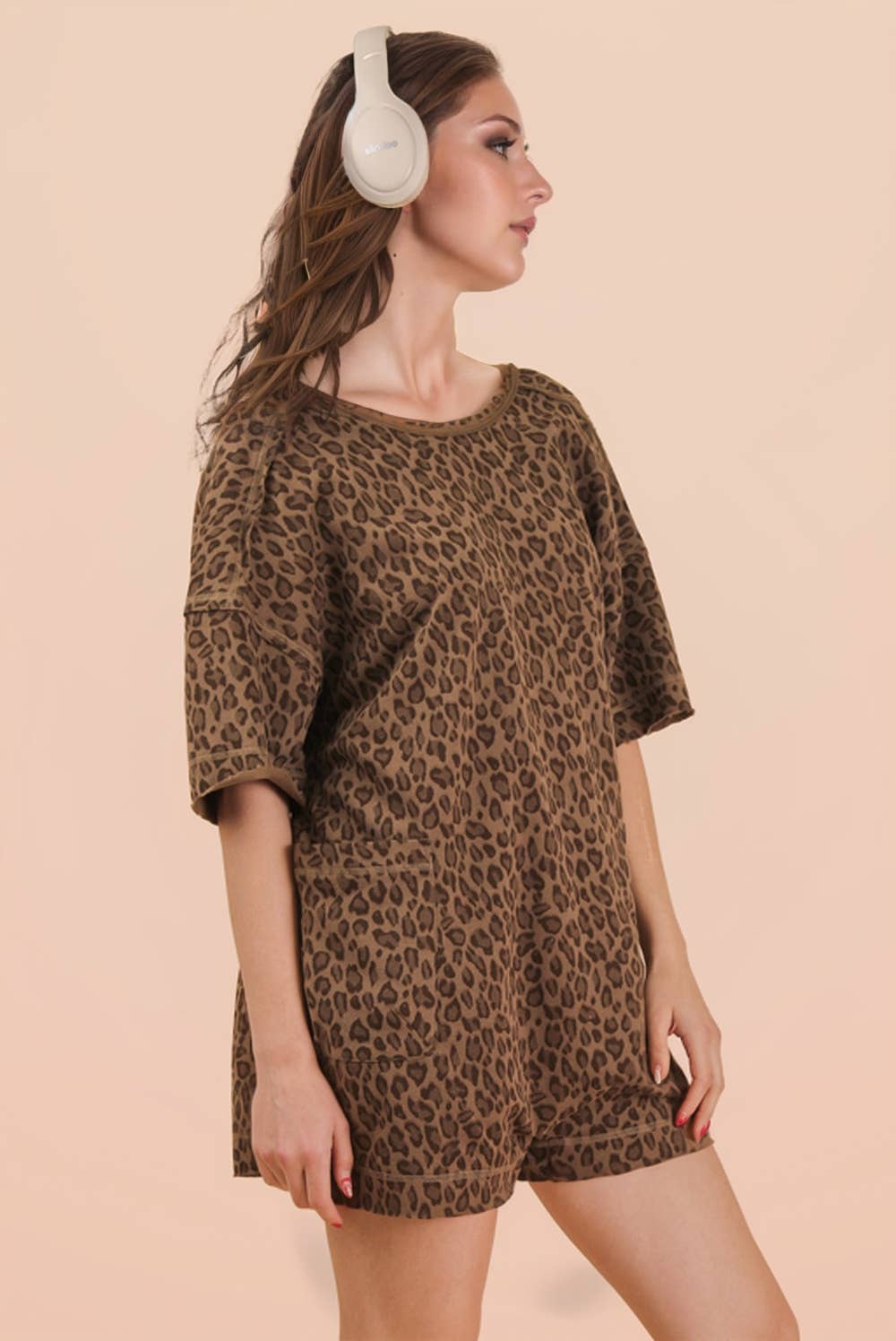 Leopard Printed Knit Comfy Romper