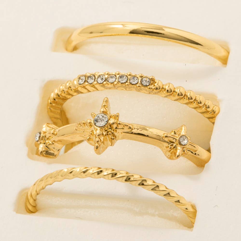 Gold Dipped Studded 3Pc Band Rings Set