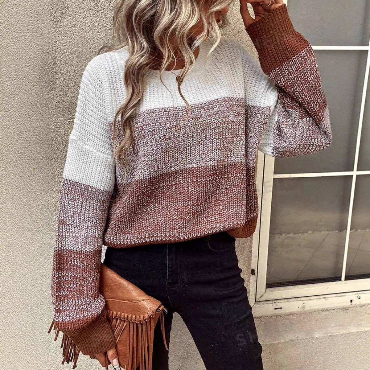 Color Block Crew Neck Sweater